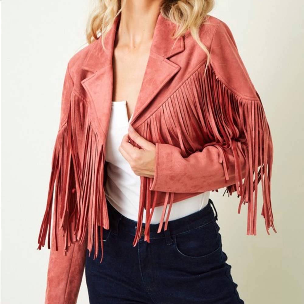 Suede Fringe Jacket - Pink
